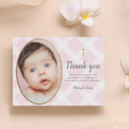 ピンクエレガントと金ゴールドの女の子の写真のバプテスマ ポストカード