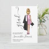 ピンクエレガントと金ゴールドの女子卒業パーティー 招待状 (スタンド正面)