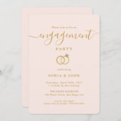 ピンクエレガントと金ゴールドの婚約パーティ 招待状 (正面/裏面)