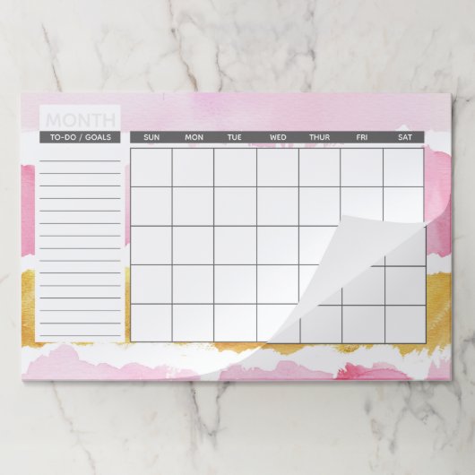 ピンクエレガントと金ゴールドの水の色の毎月カレンダー ペーパーパッド (折り畳み)