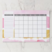 ピンクエレガントと金ゴールドの水の色の毎月カレンダー ペーパーパッド (正面)