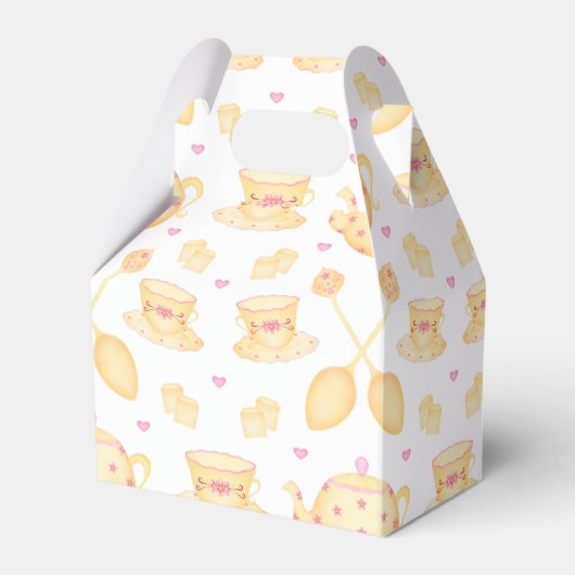 ピンクエレガントと金ゴールドの水の色の紅茶パーティー フェイバーボックス (正面サイド)