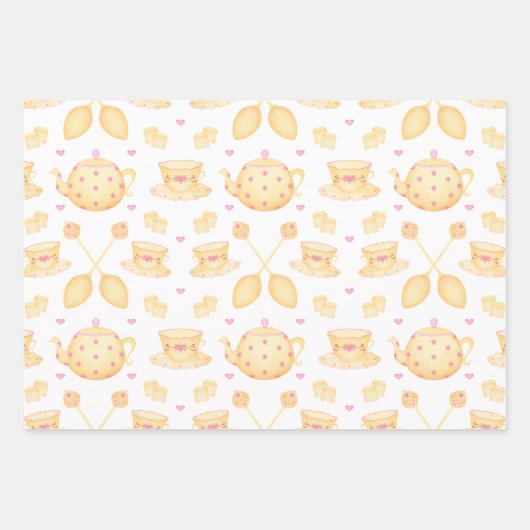 ピンクエレガントと金ゴールドの水の色の紅茶パーティー ラッピングペーパーシート (正面)