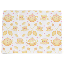 ピンクエレガントと金ゴールドの水の色の紅茶パーティー ラージペーパーバッグ