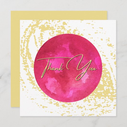 ピンクエレガントと金ゴールドの水彩抽象芸術アート サンキューカード (正面/裏面)
