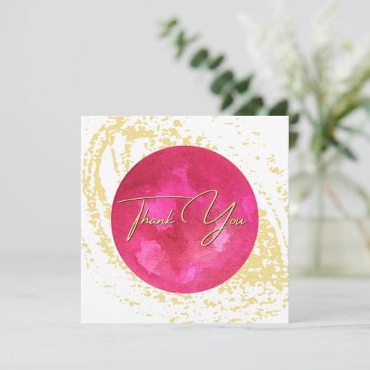 ピンクエレガントと金ゴールドの水彩抽象芸術アート サンキューカード (スタンド正面)