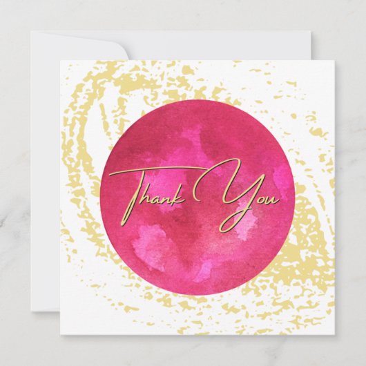 ピンクエレガントと金ゴールドの水彩抽象芸術アート サンキューカード (正面)