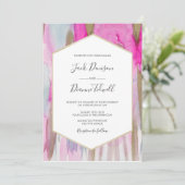 ピンクエレガントと金ゴールドの水彩結婚式招待状 招待状 (スタンド正面)