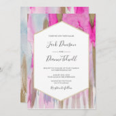 ピンクエレガントと金ゴールドの水彩結婚式招待状 招待状 (正面/裏面)