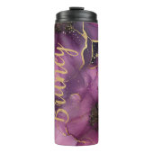 ピンクエレガントと金ゴールドの水色の花デザイン タンブラー (正面)