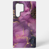 ピンクエレガントと金ゴールドの水色の花デザイン SAMSUNG GALAXYケース (裏面)