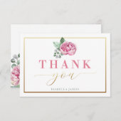 ピンクエレガントと金ゴールドの水色フローラベビーショーウェ サンキューカード (正面/裏面)