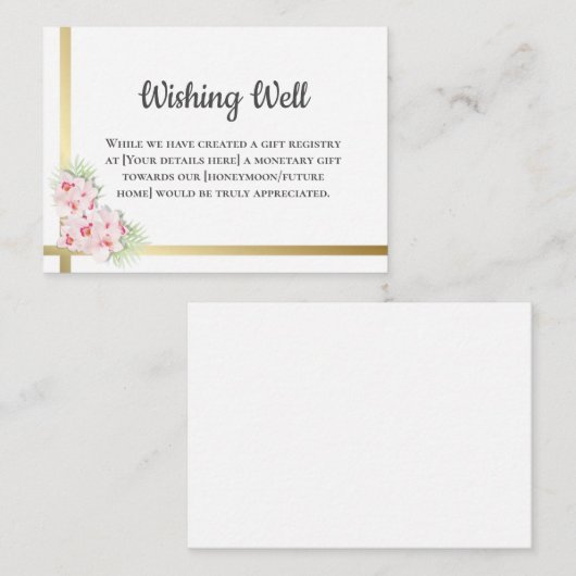ピンクエレガントと金ゴールドの結婚フローラの願い エンクロージャーカード (正面/裏面)