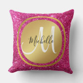 ピンクエレガントと金ゴールドの結婚モノグラムイニシャル クッション (正面)