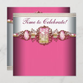 ピンクエレガントと金ゴールドの誕生日パーティー 招待状 (正面/裏面)