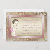 ピンクエレガントと金ゴールドの赤ちゃんシャワー 招待状 (裏面)