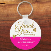 ピンクエレガントと金ゴールドの50歳の誕生日パーティーが好き キーホルダー (正面)