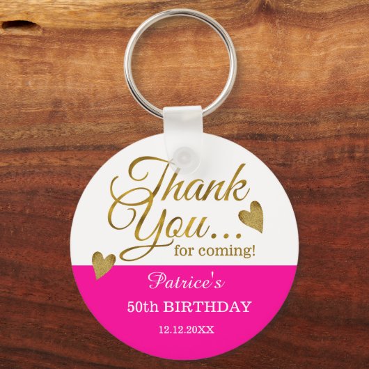 ピンクエレガントと金ゴールドの50歳の誕生日パーティーが好き キーホルダー (正面)