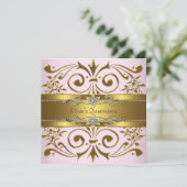 ピンクエレガントと金ゴールドキンセアニェラ招待状 招待状 (スタンド正面)