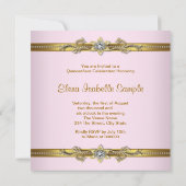 ピンクエレガントと金ゴールドキンセアニェラ招待状 招待状 (裏面)