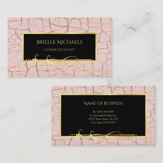 ピンクエレガントと金ゴールドクラックレ絵を描美容師 名刺 (正面/裏面)