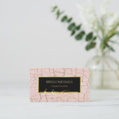 ピンクエレガントと金ゴールドクラックレ絵を描美容師 名刺 (スタンド正面)