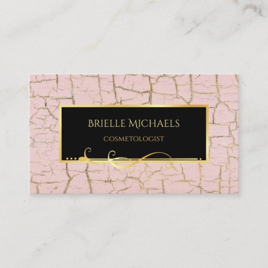 ピンクエレガントと金ゴールドクラックレ絵を描美容師 名刺 (正面)