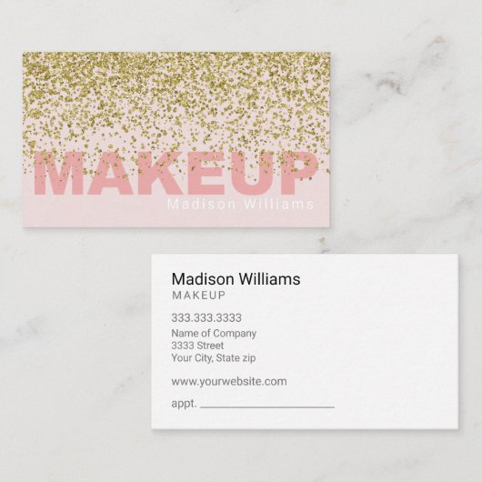 ピンクエレガントと金ゴールドグリッターメイクアップ 名刺 (正面/裏面)