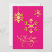ピンクエレガントと金ゴールドスノーフレークスフラットホリデーカード シーズンカード (正面)