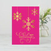ピンクエレガントと金ゴールドスノーフレークスフラットホリデーカード シーズンカード (スタンド正面)