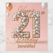 ピンクエレガントと金ゴールドパール21歳の誕生日 ワインラベル (シングルラベル)