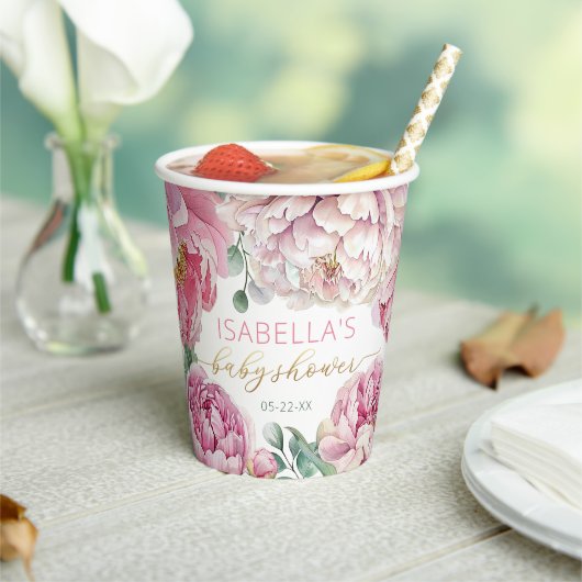 ピンクエレガントと金ゴールドフローラガールベビーシャワーパペ 紙コップ (インサイチュ)