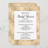 ピンクエレガントと金ゴールドフローラレースブライダルシャワー 招待状 (正面/裏面)