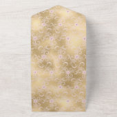 ピンクエレガントと金ゴールドフローラレース結婚ズ オールインワン招待状 (外側)