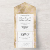 ピンクエレガントと金ゴールドフローラレース結婚ズ オールインワン招待状 (内側)
