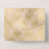ピンクエレガントと金ゴールドフローラレース結婚ズ オールインワン招待状 (裏面)