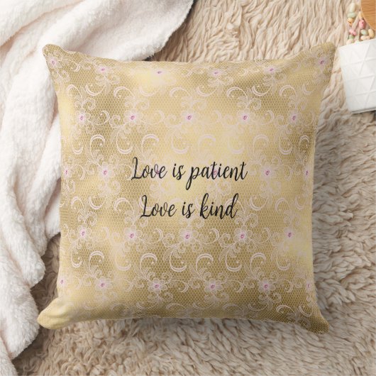 ピンクエレガントと金ゴールドフローラレース クッション (ブランケット)