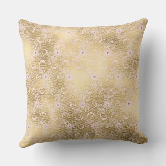 ピンクエレガントと金ゴールドフローラレース クッション (裏面)