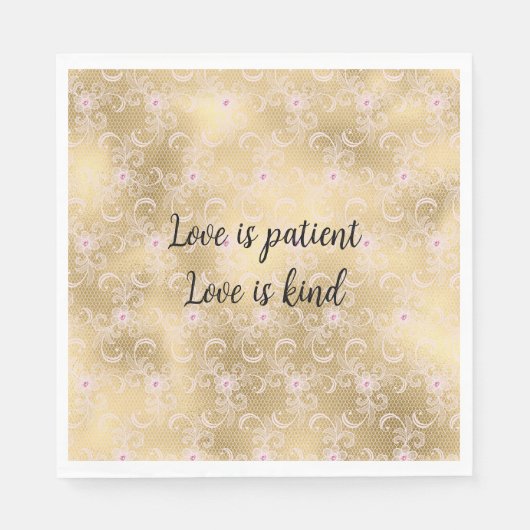 ピンクエレガントと金ゴールドフローラレース スタンダードランチョンナプキン (正面)