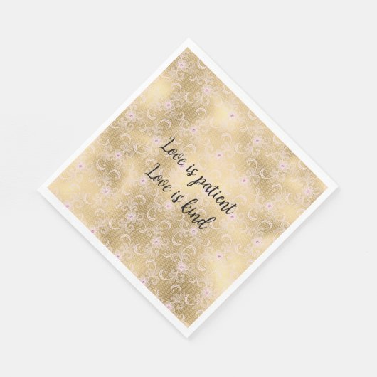 ピンクエレガントと金ゴールドフローラレース スタンダードランチョンナプキン (角)