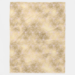 ピンクエレガントと金ゴールドフローラレース フリースブランケット
