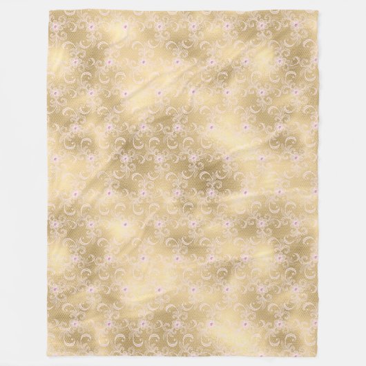 ピンクエレガントと金ゴールドフローラレース フリースブランケット (正面)