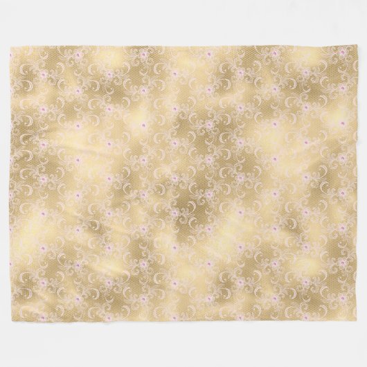 ピンクエレガントと金ゴールドフローラレース フリースブランケット (正面(横))