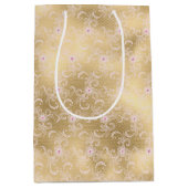 ピンクエレガントと金ゴールドフローラレース ミディアムペーパーバッグ (正面)