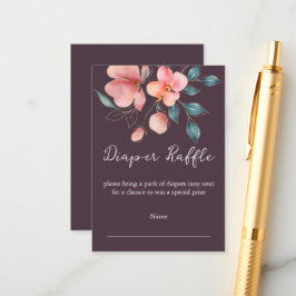 ピンクエレガントと金ゴールドモダンフローラおむつラッフル エンクロージャーカード