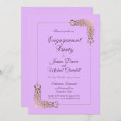 ピンクエレガントと金ゴールドレ華美ース婚約パーティ 招待状 (正面/裏面)