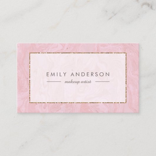 ピンクエレガントと金ゴールド大理石 名刺 (正面)