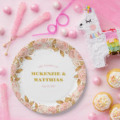 ピンクエレガントと金ゴールド牡丹フローラ結婚ズ ペーパープレート (パーティー)