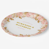 ピンクエレガントと金ゴールド牡丹フローラ結婚ズ ペーパープレート (アングル)