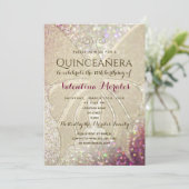 ピンクエレガントと金ゴールド誕生日招待状 招待状 (スタンド正面)